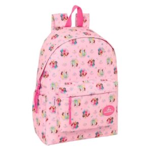 safta princesas disney mochila para portatil hasta 14.1" interior acolchado bolsillo frontal portabotellas tirador doble hombreras ergonomicas asa superior 310x130x430mm color rosa