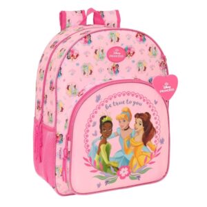 safta princesas disney mochila adaptable a carro portabotellas doble tirador en cremallera hombreras acolchadas asa de mano superior 19l 330x140x420mm color rosa