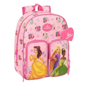 safta princesas disney mochila infantil adaptable a carro portabotellas hombreras acolchadas dos bolsillos frontales asa superior 10l 260x110x340mm color rosa
