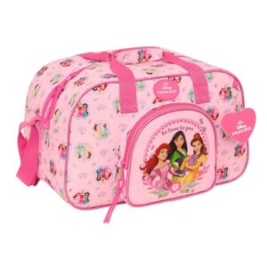 safta princesas disney bolsa de deporte bolsillo frontal bandolera ajustable asa forrada doble tirador cremallera tacos proteccion base fondo extraible 22l 400x230x240mm color rosa