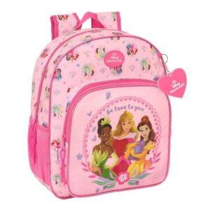 safta princesas disney mochila adaptable a carro bolsillos laterales doble tirador hombreras acolchadas bolsillo frontal asa superior 15l 320x120x380mm color rosa
