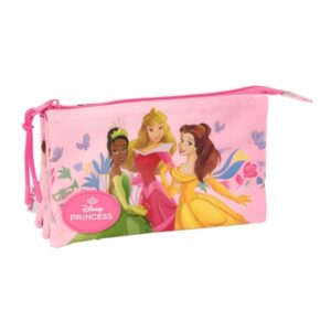 safta princesas disney portatodo 3 compartimentos con cremalleras bolsillo interior 0.60l 220x30x120mm color rosa
