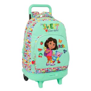 safta dora mochila con carro bolsillo frontal portabotellas tirador doble hombreras acolchadas asa acolchada tarjeta id bandeja pvc base reforzada 33l 330x220x450mm color menta