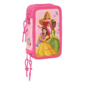 safta princesas disney plumier de 3 pisos 37 piezas 1.3l goma lapiz boligrafos sacapuntas reglas 16 colores 14 rotuladores 125x55x195mm color rosa