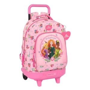 safta princesas disney mochila con carro extraible bolsillo frontal portabotellas tirador doble hombreras acolchadas asa acolchada tarjeta id 33l 330x220x450mm color rosa