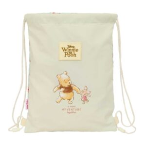 safta winnie the pooh saco plano bolsillo con cremallera cierre con cordones 3l 260x10x340mm color beige