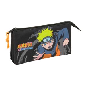 safta naruto portatodo 3 compartimentos con cremalleras bolsillo interior 0.6l 220x30x120mm color negro