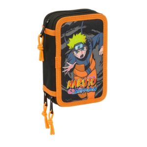 safta naruto plumier de 3 pisos 37 piezas 1.3l goma lapiz boligrafos sacapuntas reglas 16 colores 14 rotuladores 125x55x195mm color negro