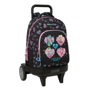 safta monster high mochila con carro extraible bolsillo frontal portabotellas hombreras acolchadas asa acolchada tarjeta id ruedas antivibracion 33l 330x220x450mm color negro