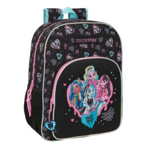 safta monster high mochila adaptable a carro portabotellas tirador doble hombreras ergonomicas acolchadas bolsillo frontal asa de mano superior 19l 330x140x420mm color negro