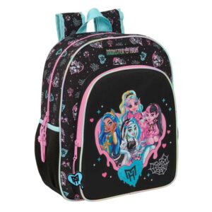 safta monster high mochila adaptable a carro portabotellas tirador doble hombreras acolchadas y ergonomicas bolsillo frontal asa de mano superior 15l 320x120x380mm color negro