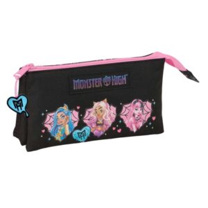 safta monster high portatodo 3 compartimentos con cremalleras bolsillo interior 0.60l 220x30x120mm color negro