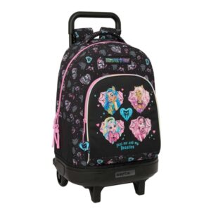 safta monster high mochila con carro extraible 2 compartimentos bolsillo frontal portabotellas hombreras acolchadas faldon cubre ruedas tarjeta id 33l 330x220x450mm color negro
