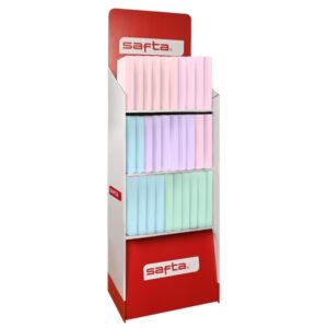 safta expositor de papeleria capacidad de 335.4 litros carton reciclado ecologico 3 estantes 600x380x1900mm colores surtidos