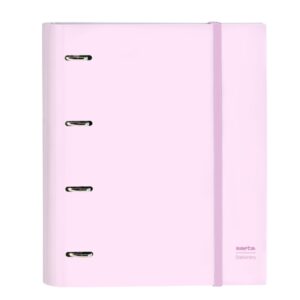 safta carpeta con 4 anillas 35mm tapas duras forradas recambio 100 hojas cuadriculas 5x5mm cierre elastico separadores internos 270x35x320mm color rosa