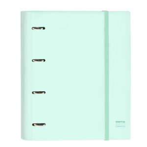 safta carpeta con 4 anillas 35mm tapas duras forradas cierre elastico recambio 100 hojas de 80g/m2 separadores internos 270x35x320mm color menta