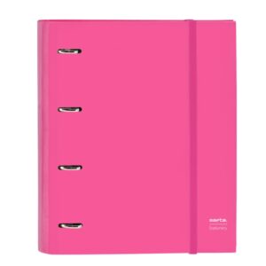 safta carpeta con 4 anillas 35mm tapas duras forradas recambio 100 hojas cuadriculas 5x5mm cierre elastico separadores internos 270x35x320mm color rosa