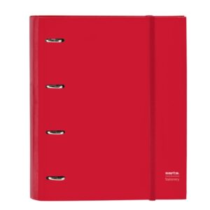 safta carpeta con 4 anillas 35mm tapas duras forradas recambio 100 hojas 80g/m2 cierre elastico incluye separadores 270x35x320mm color rojo