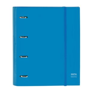 safta carpeta con 4 anillas 35mm tapas duras forradas recambio 100 hojas cierre elastico incluye separadores gramaje de 80g/m2 270x35x320mm color azul