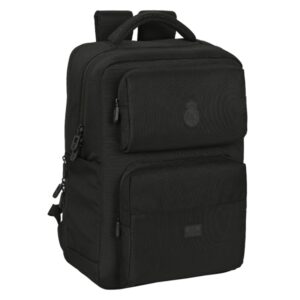 safta real madrid premium mochila para portatil hasta 15.6" conector usb portabotellas bolsillos frontales tirador doble compatible con maleta 13.75l 310x130x440mm color negro