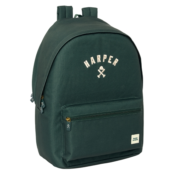 safta harper and neyer green mochila para portatil hasta 15.6" antirrobo conector usb base acolchada hombreras ergonomicas asa superior 24.55l 310x180x440mm color verde oscuro