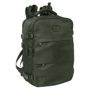 safta mochila de cabina bolsillo para portatil hasta 15.6" portabotellas usb zapatillero cinta para maleta interior acolchado 23.1l 290x190x440mm color verde oscuro