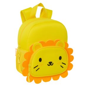 safta leon mochila de neopreno bolsillo frontal tirador doble portabotellas interior forrado hombreras y espalda acolchadas asa de mano 200x90x250mm color amarillo