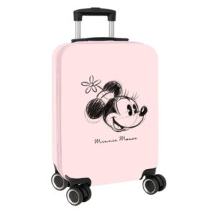 safta minnie mouse baby maleta trolley de cabina 20” cierre con candado cremallera cintas sujetaplanos ruedas giratorias 360° asa ajustable 40.1l 345x200x550mm color rosa pastel