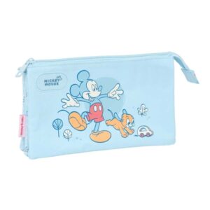 safta mickey mouse baby portatodo 3 compartimentos con cremalleras bolsillo interior 0.6l 220x30x120mm color azul claro