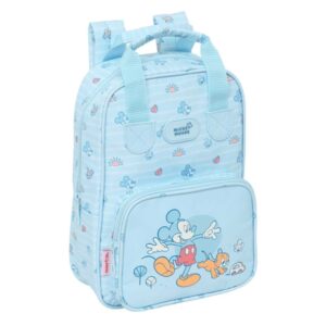 safta mickey mouse baby mochila infantil bolsillo frontal tarjeta id hombreras acolchadas asa forrada 4.5l 200x80x280mm color azul claro