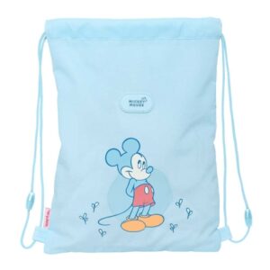 safta mickey mouse baby saco plano bolsillo con cremallera cierre con cordones 3l materiales de alta calidad facil de transportar 260x10x340mm color azul claro