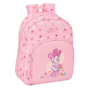 safta minnie mouse baby mochila infantil adaptable a carro portabotellas hombreras acolchadas bolsillo frontal asa de mano 9.5l 280x100x340mm color rosa