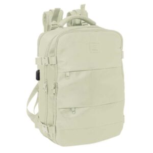 safta mochila de cabina bolsillo para portatil hasta 15.6" conector usb 23.1l hombreras ergonomicas portabotellas zapatillero interior forrado 290x190x440mm color beige