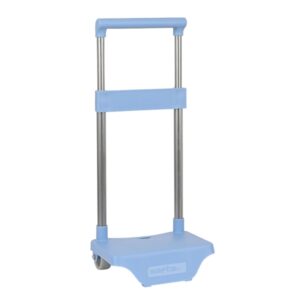 safta carro portamochilas sujecion universal asa superior estructura en acero pintado ruedas de pvc suaves medidas plegado y abierto 26x10x34cm color azul claro