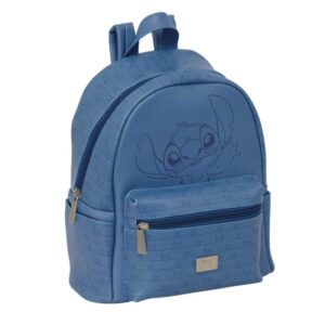 safta stitch blue mini mochila bolsillo frontal cremalleras con doble tirador interior forrado hombreras ajustables asa superior de mano 240x120x280mm color azul