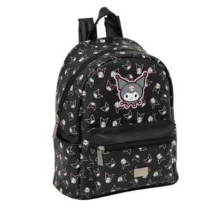 safta kuromi mini mochila bolsillo frontal cremalleras con doble tirador bolsillo lateral interior forrado hombreras ajustables asa superior comoda 240x120x280mm color negro