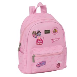 safta barbie mini mochila bolsillo frontal cremallera doble interior forrado hombreras ajustables asa superior 9l 240x120x280mm color rosa