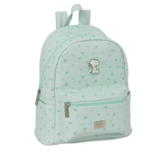 safta snoopy mini mochila bolsillo frontal cremalleras con doble tirador bolsillo lateral interior forrado hombreras ajustables asa superior. 240x120x280mm color menta
