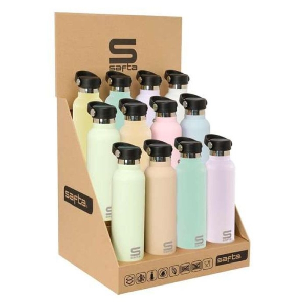 safta expositor con 12 botellas de 600ml colores surtidos