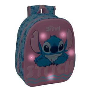 safta stitch mochila 3d luces led hombreras acolchadas asa superior comoda portabotellas 8.64l 270x100x330mm color azul