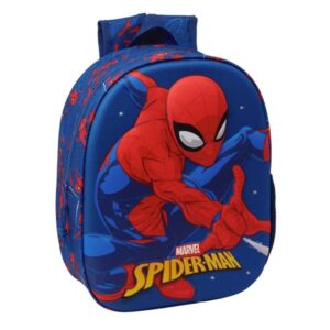 safta spider man 3d mochila 3d luces led portabotellas hombreras acolchadas asa superior 8.64l 270x100x330mm color azul