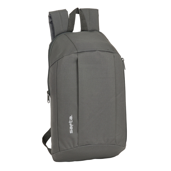 safta mini mochila hombreras acolchadas cremallera asa superior 8.5l bolsillo frontal uso diario ajustables 220x100x390mm color gris