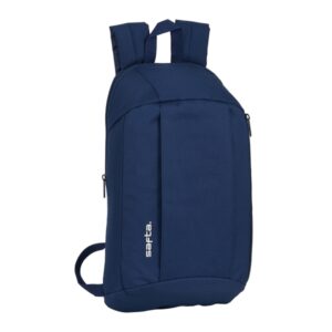safta mini mochila hombreras ergonomicas espalda acolchada bolsillo frontal asa superior 8.5l 220x100x390mm color azul marino