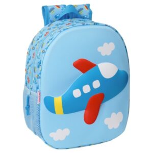 safta avion mochila 3d portabotellas hombreras acolchadas asa superior color azul claro