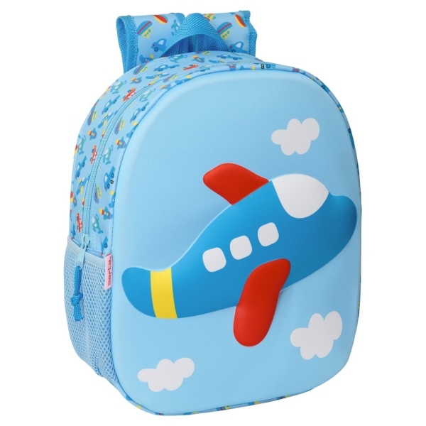 safta avion mochila 3d portabotellas hombreras acolchadas asa superior color azul claro