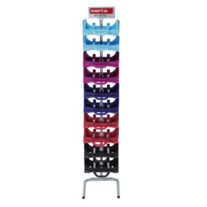safta expositor con 10 carros portamochilas ruedas antivibracion bandeja ajustable sistema universal para mochilas material resistente colores surtidos