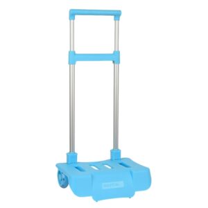 safta carro portamochilas ruedas silenciosas cubierta protectora seguridad antivuelco sujecion universal 30x23x85cm color azul claro