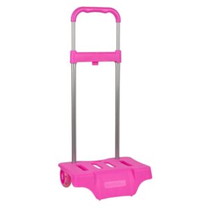 safta carro portamochilas compacto y resistente ruedas silenciosas ajustable en altura facil de almacenar 300x230x850mm color rosa