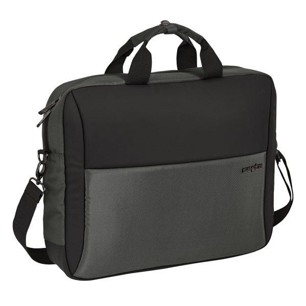safta business maletin para portatil hasta 15.6" conector usb bolsillo trasero oculto bandolera ajustable asas forradas cinta para maletas 410x90x330mm color gris oscuro