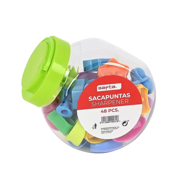 safta pack de 48 sacapuntas agarre antideslizante compacto cuchilla de alta calidad 100x100x120mm colores surtidos